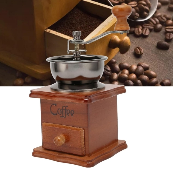 Manual Coffee Grinder, Wooden Coffee Bean Grinder with Hand Crank, Vintage Style - Picture 5 of 8